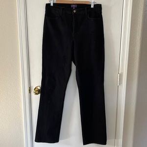 Black NYDJ straight leg jeans w/ LiftTuck technology & studded accented pockets
